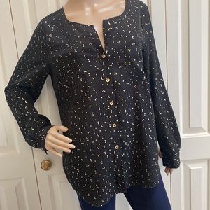 Attention Womens L Black Button Front Blouse